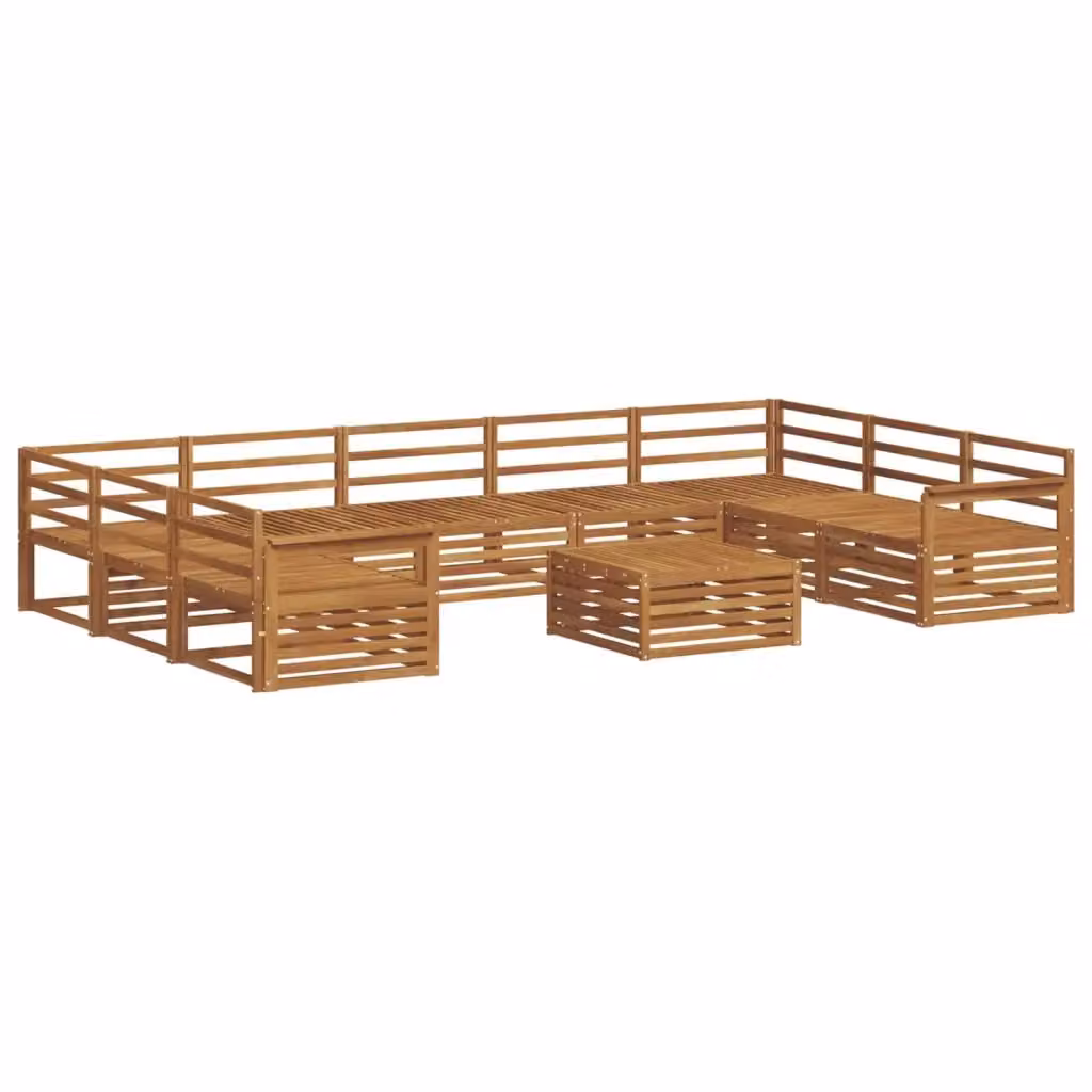 Set di divani da esterno vidaXL in legno di acacia con cuscini beige e marrone, composizione a L con elemento angolare e tavolino da caffè, stile moderno per giardino e terrazza – 2