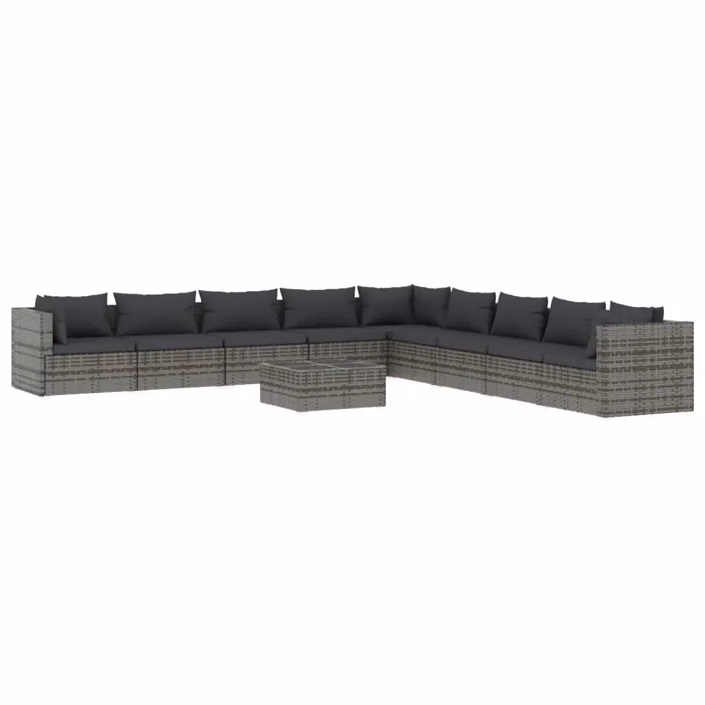 Set di Divani da Giardino 10 Pezzi vidaXL in Polyrattan Grigio Antracite con Cuscini e Tavolino – 2