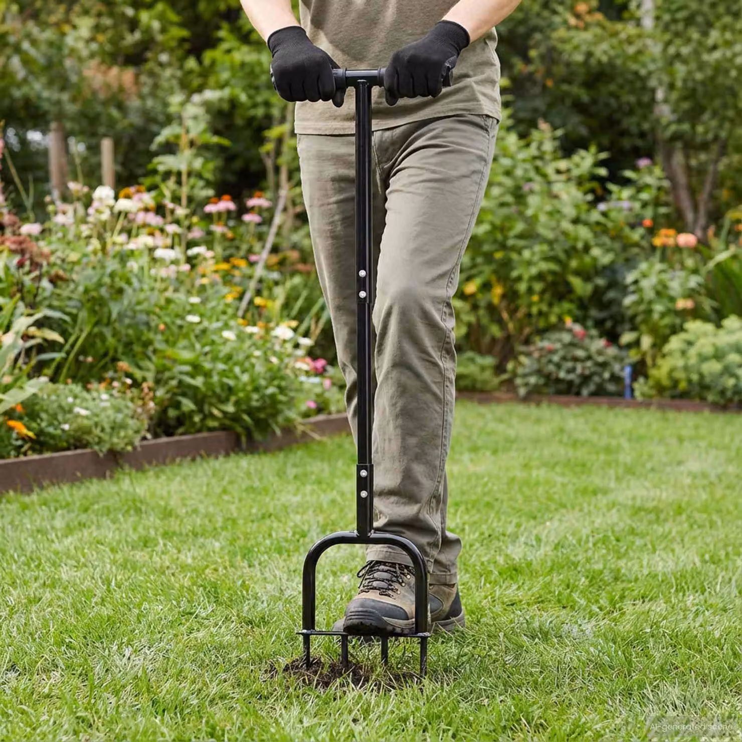 Aeratore per prato vidaXL in plastica nera per adulti, L: 95 cm, P: 27 cm