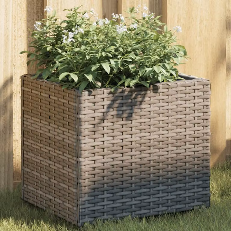 Fioriera da giardino vidaXL grigia in polyrattan con struttura in acciaio e plastica L/P/H: 36 x 30 x 32 cm