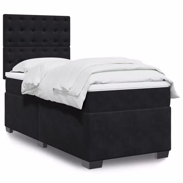 Letto Ibrido vidaXL con Giroletto a Molle e Materasso in Velluto Nero e Bianco, L/P/H: 90 x 190 x 150,5 cm