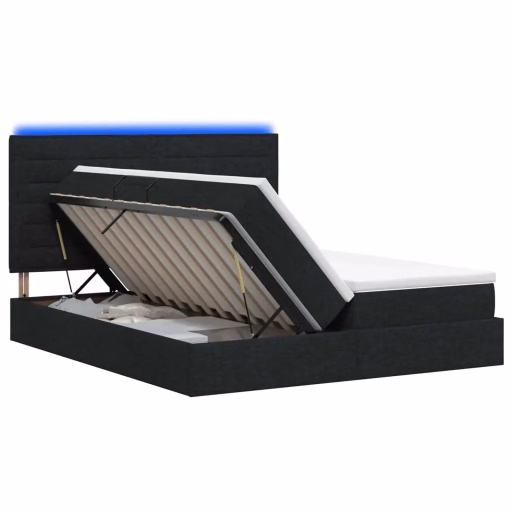 Letto con contenitore e illuminazione LED vidaXL in tessuto nero L: 180 cm, P: 200 cm, H: 204 cm – 2