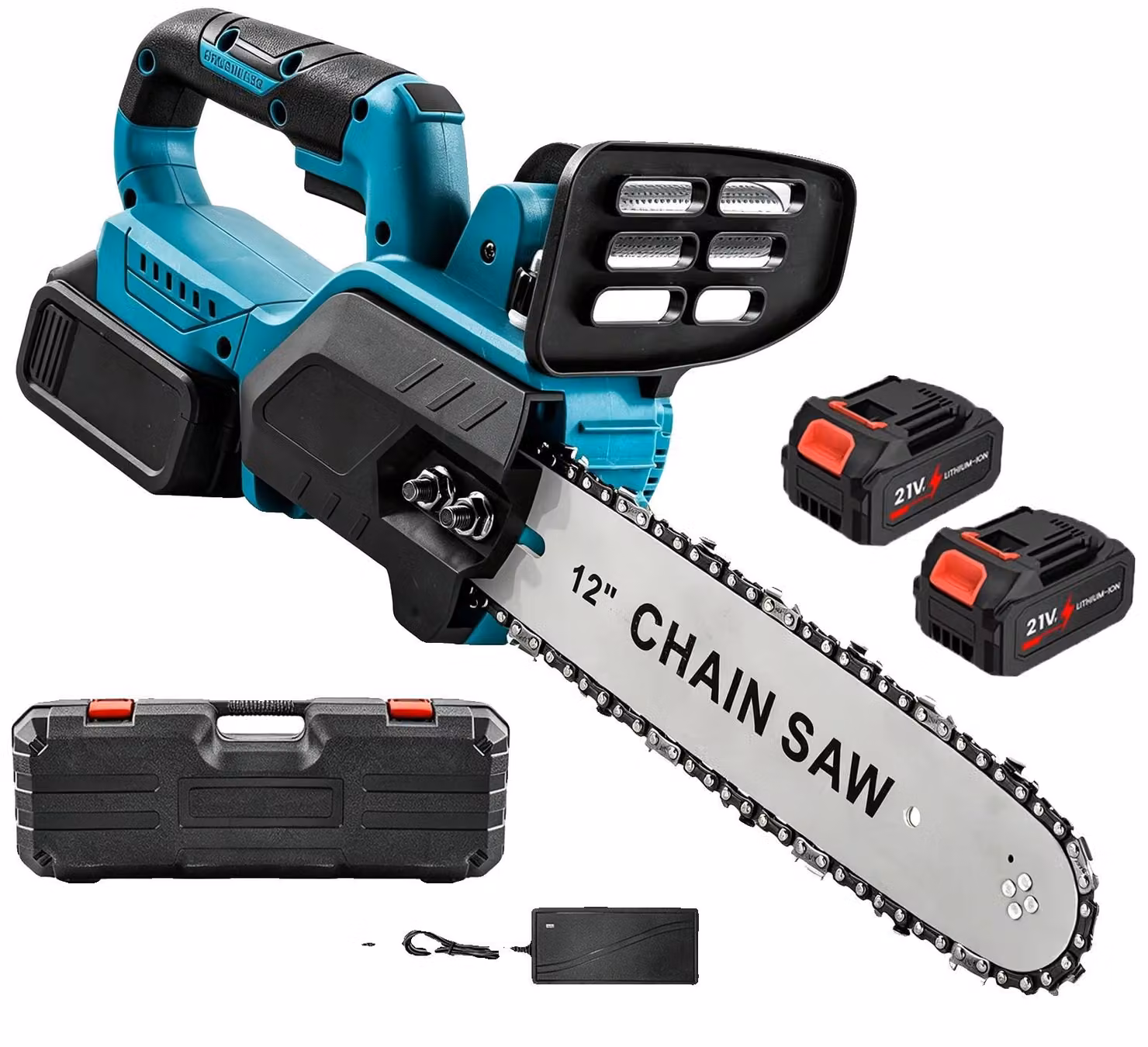 Motosega elettrica, motore brushless, design portatile, 2 batterie