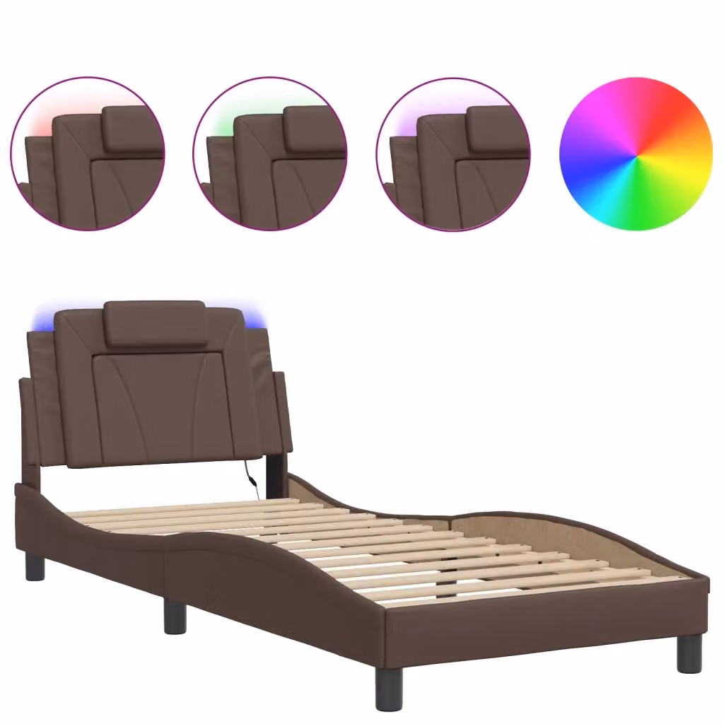 Letto contenitore Viana vidaXL con illuminazione LED e porta di ricarica USB, colore marrone, L: 80 cm, P: 200 cm – 2