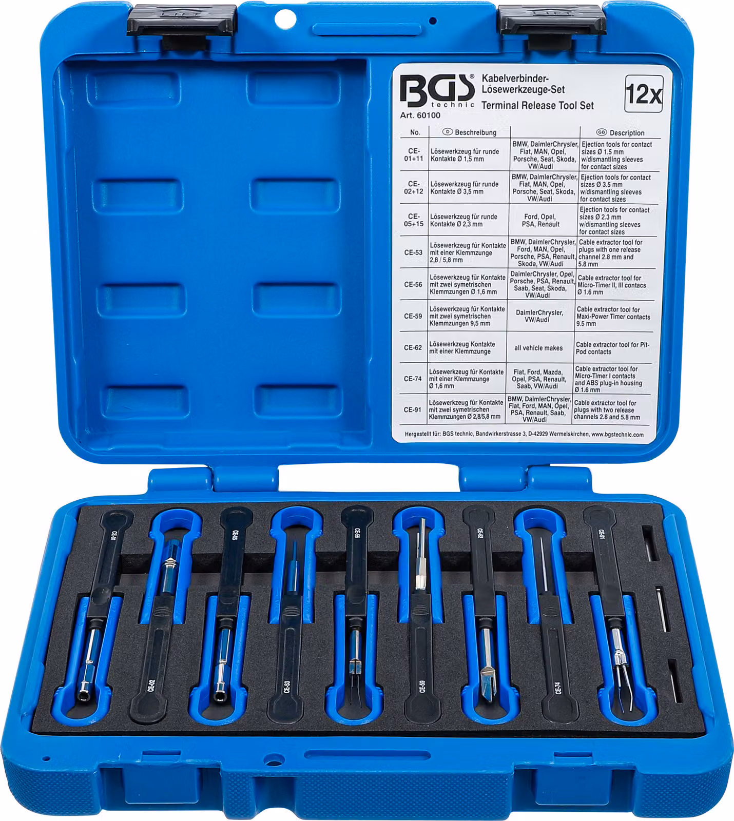 Set di utensili per lo sgancio dei connettori dei cavi BGS universale 12 pezzi - 60100