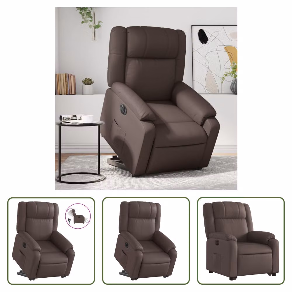 The Living Store Poltrona relax con supporto elettrico in Pelle finta marrone