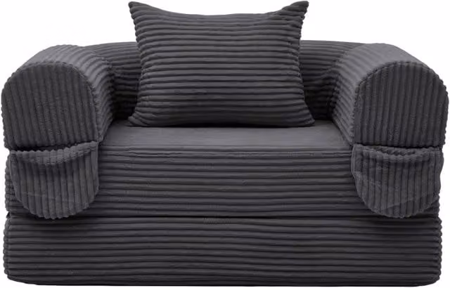 Poltrona letto convertibile 2 in 1 Chicfurn in tessuto corda grigio con braccioli e imbottitura in schiuma