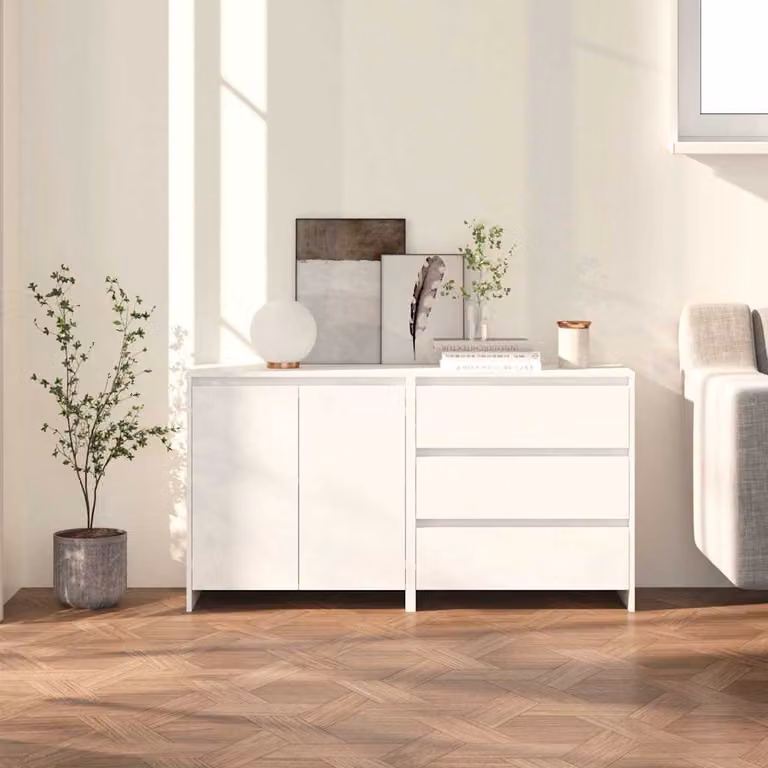 Set di 2 credenze moderne vidaXL in legno multistrato e MDF, colore bianco opaco, da appendere al muro