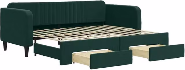 Divano letto | Sof¨¤ letto | Letto singolo Estraibile Cassetti Verde Scuro 90x200cm Velluto