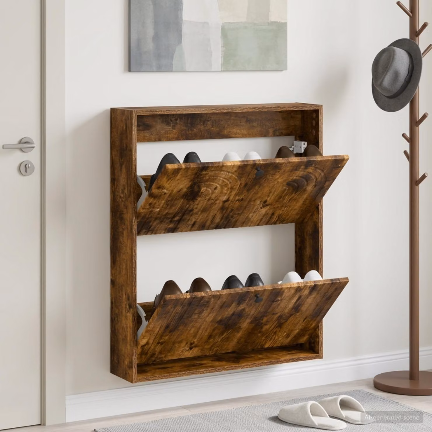 Mobiletto per scarpe da muro vidaXL ALKMAAR in stile rustico, marrone e nero, L: 71 cm, P: 17 cm, H: 86 cm
