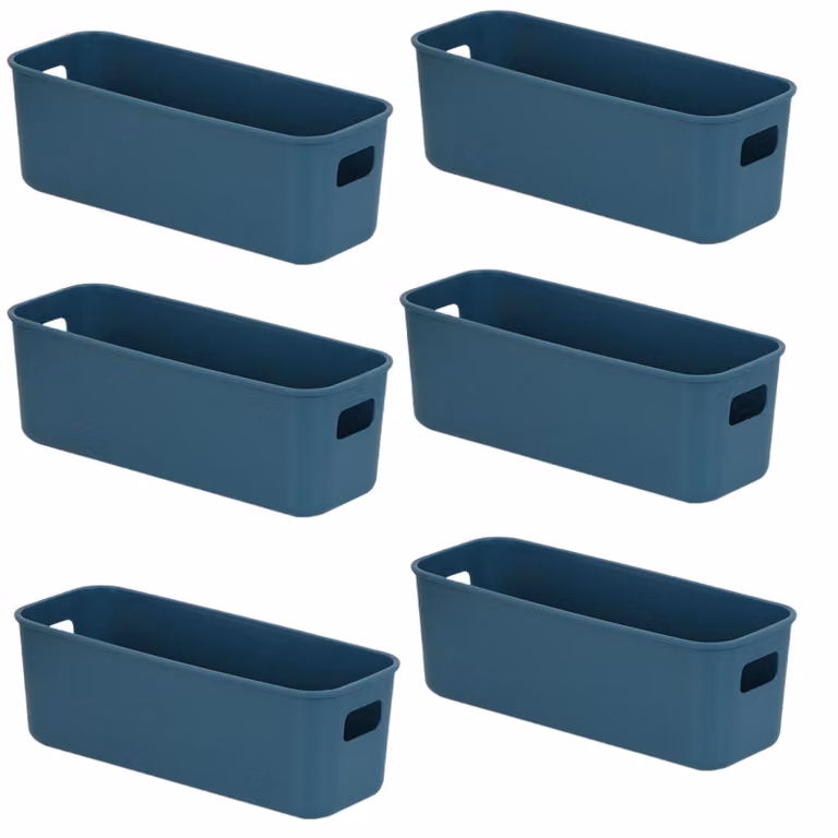Omgoods - Set di 6 contenitori in plastica con maniglie, ideali per la cucina e il bagno (blu)