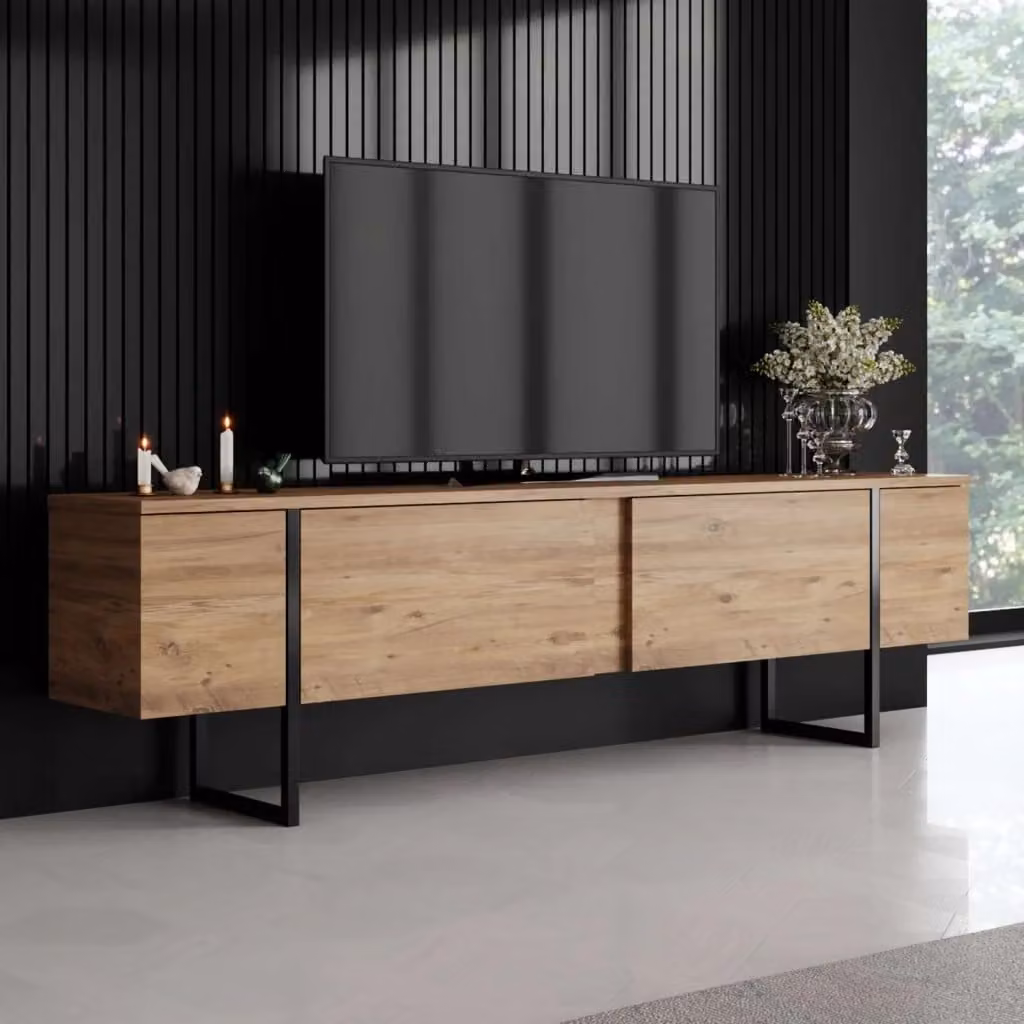 Mobile TV moderno in legno e metallo marrone L/P/H: 180 x 40 x 50 cm – 2