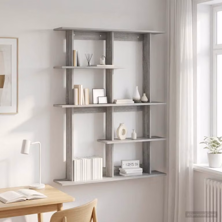Scaffale da parete vidaXL moderno in MDF grigio L: 102 cm, P: 20 cm, H: 130 cm
