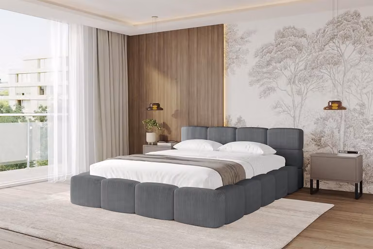Letto imbottito ALTDECOR con contenitore - NATA-v1 - 140x200 Grigio scuro - Poso 115 Letto con testiera, letto contenitore, letto matrimoniale con spazio contenitivo