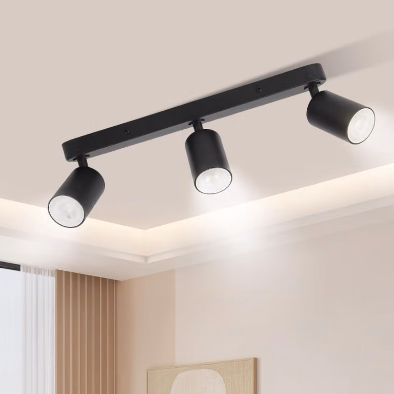 Plafoniere a LED con 3 faretti GU10, colore nero. Ideale per cucina, camera da letto e soggiorno. I faretti sono orientabili a 350°