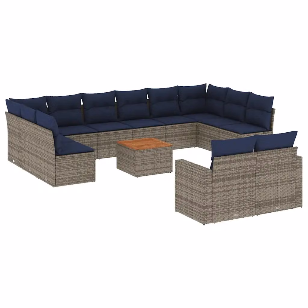 Set di divani da giardino vidaXL in polyrattan grigio con 13 pezzi e cuscini inclusi – 2