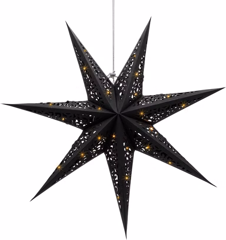 3.06 Stella di carta a LED da appendere con vano batterie - Ø 60 cm circa - Stella illuminata in nero