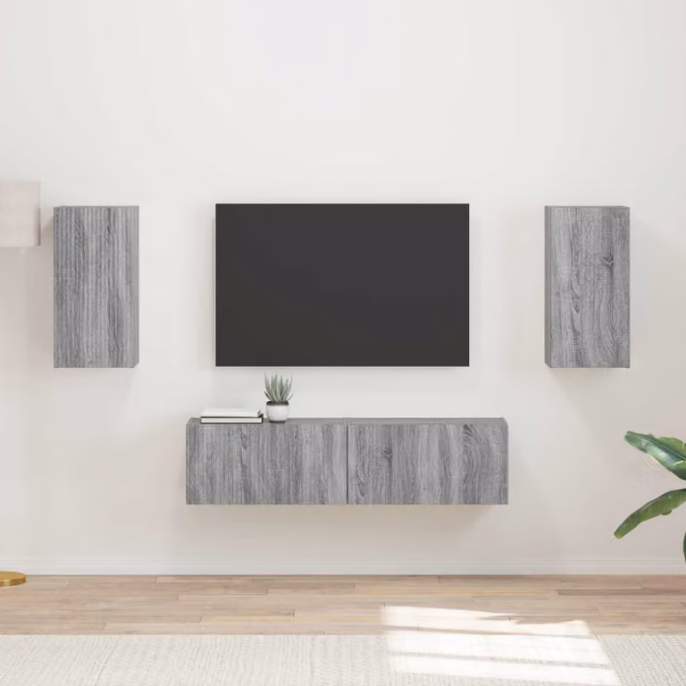 Set mobile TV moderno vidaXL in 4 pezzi, colore grigio Sonoma, in legno MDF per soggiorno