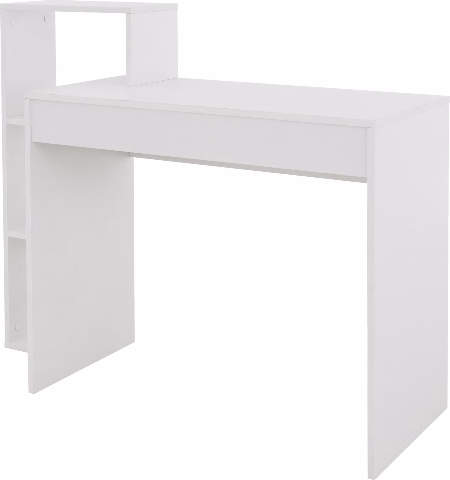 ML-Design scrivania con ripiano, tavolo per PC/portatile, con spazio di archiviazione, bianco, 3 ripiani, 110x72x40 cm, legno, sistema 2 in 1, per la casa