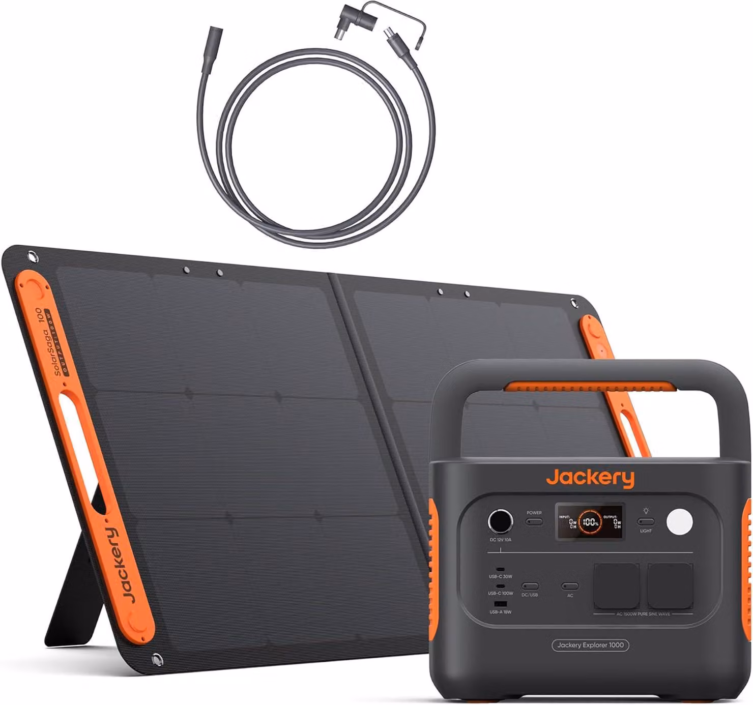 Jackery E1000 v2 Centrale elettrica portatile con pannello solare da 100W con cavo di estensione del pannello solare da 5M DC, generatore solare LiFePO4 da 1070Wh, carica rapida di 1 ora