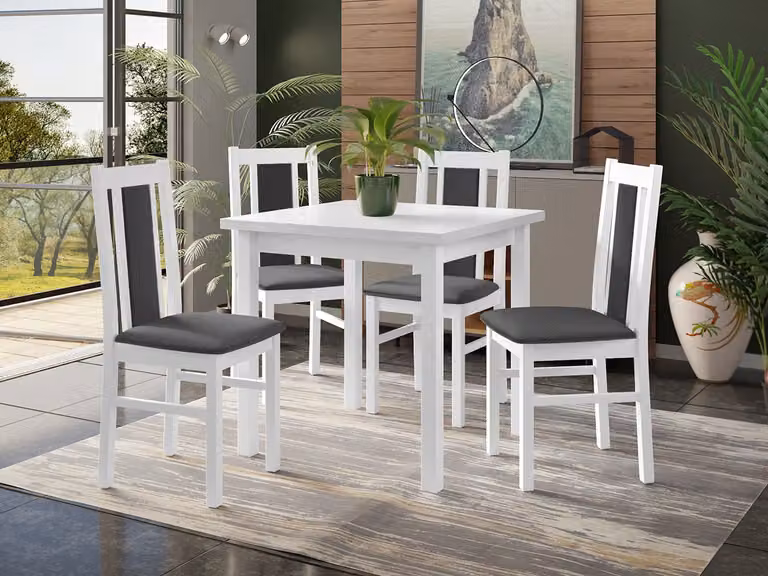Set da pranzo 4+1 HARDIN 2 - bianco / grigio scuro