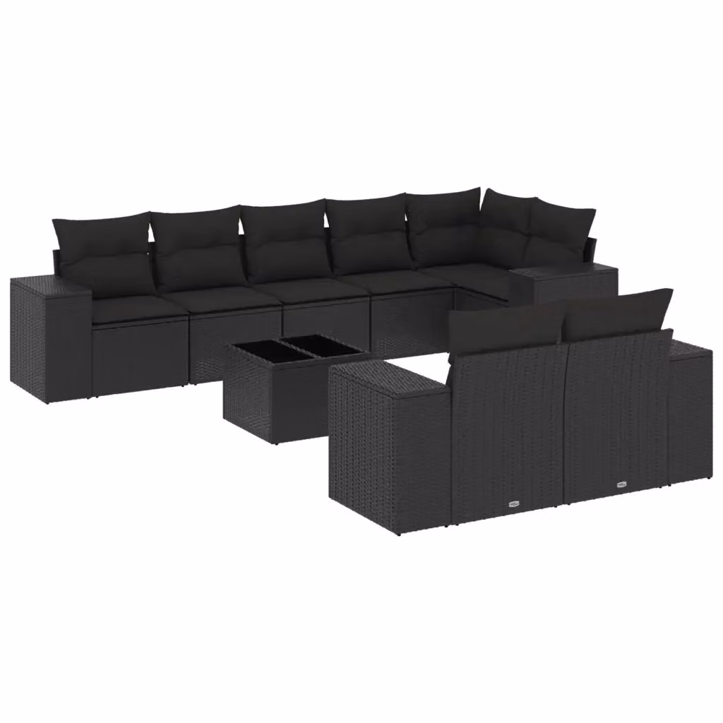 Set di divani da giardino vidaXL in polyrattan nero con cuscini, tavolo da caffè e struttura a L per esterno – 2