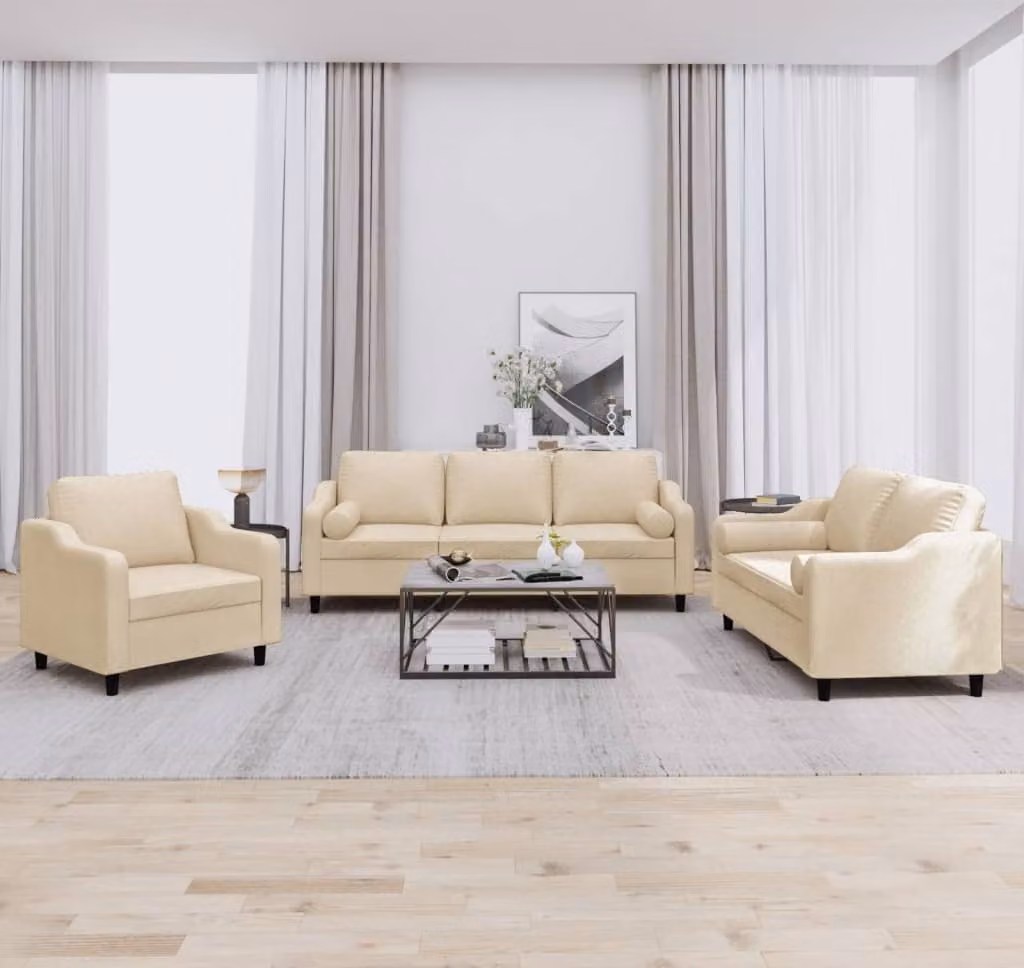 Maison Exclusive - Set divano a 3 pezzi con cuscini in tessuto color crema