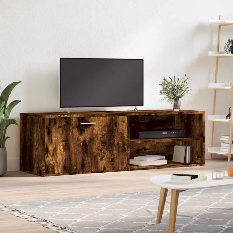 Mobile Porta TV vidaXL in Rovere Fumo con Ruote, Design Moderno in Legno, L 120 x P 34 x H 37 cm