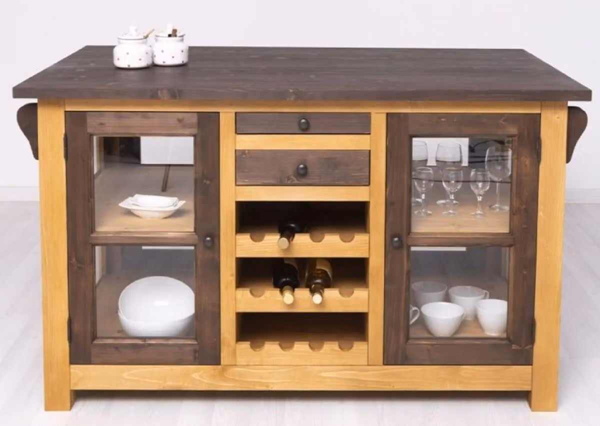 Casa Padrino isola da cucina in stile country marrone / colori naturali 150 x 90 x h. 90 cm - Mobile da cucina in legno massello - Mobili da cucina in legno massello in stile country - Mobili da sala da pranzo in legno massello in stile country