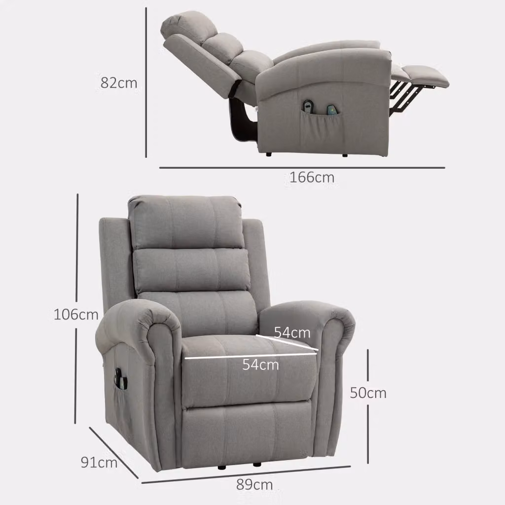 Poltrona Elettrica Relax REDOM con Alzapersona, Massaggio e Riscaldamento, Grigio Chiaro – 2
