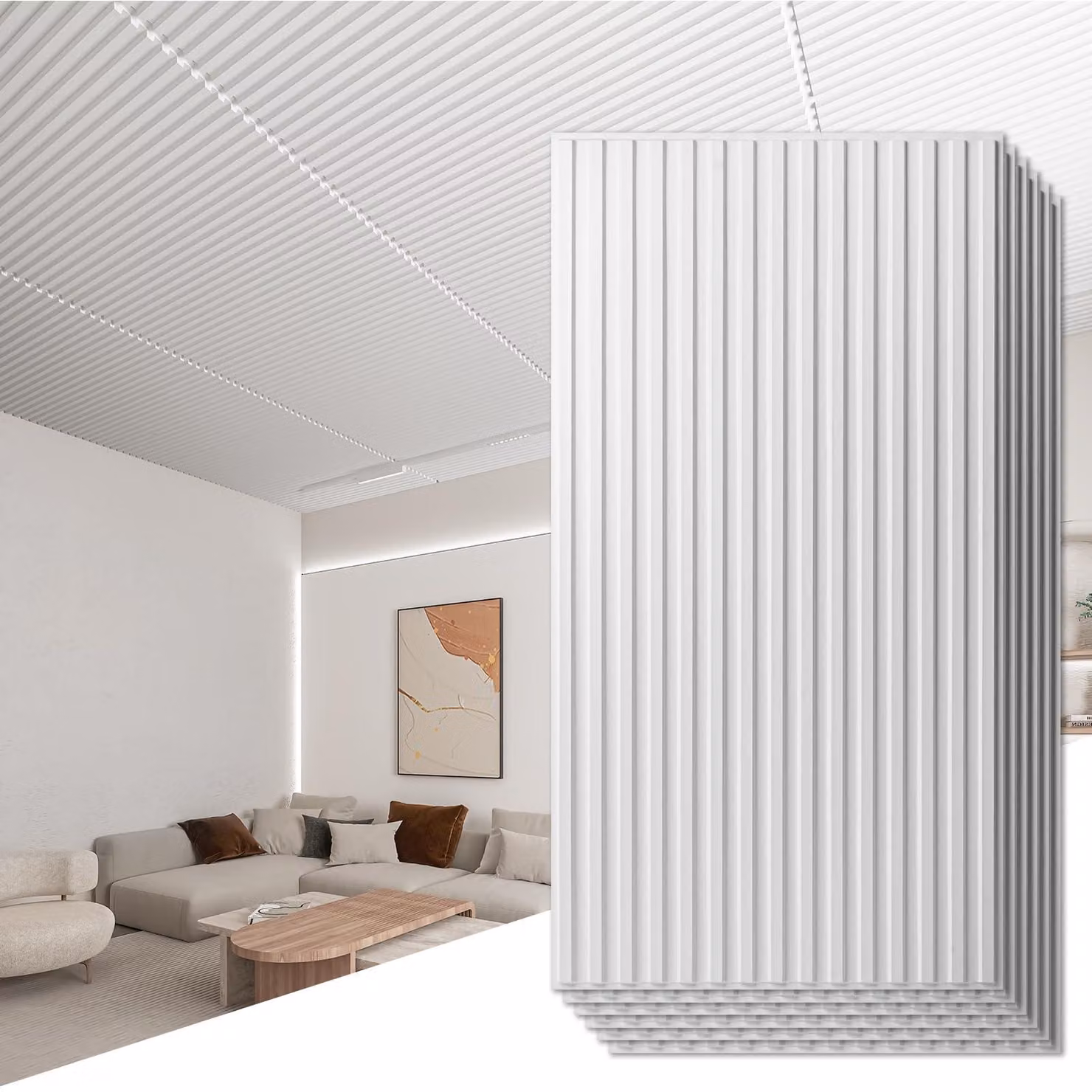 Set di 12 pannelli murali in PVC 3D, robusti, decorativi, di colore bianco, dimensioni 50x50 cm