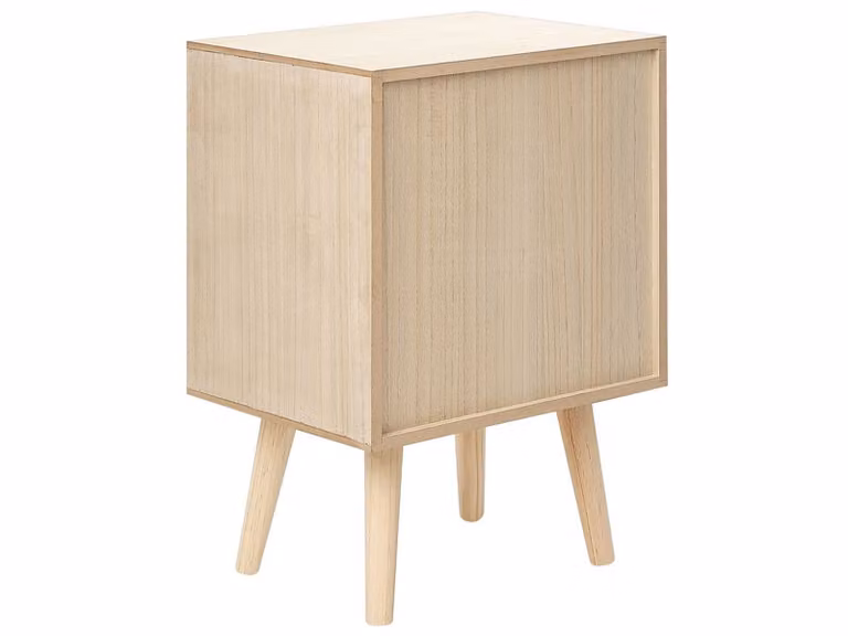 BELIANI Comodino in paulownia MDF chiaro con cassetto con anta in rattan comodino in stile bohémien comodino camera da letto