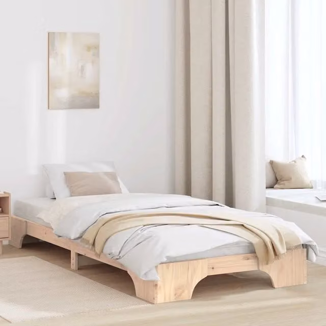 Struttura letto con giroletto in pino massello naturale e doghe fisse L/P: 90 x 190 cm