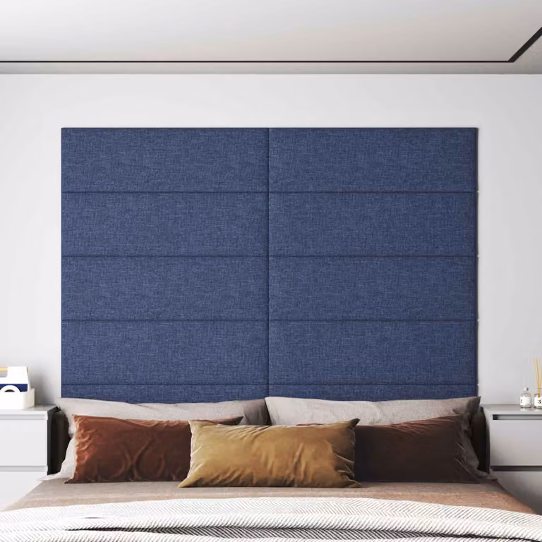 Set di 12 pannelli per testiera da parete vidaXL in tessuto blu, dimensioni singole: L 90 cm x H 30 cm