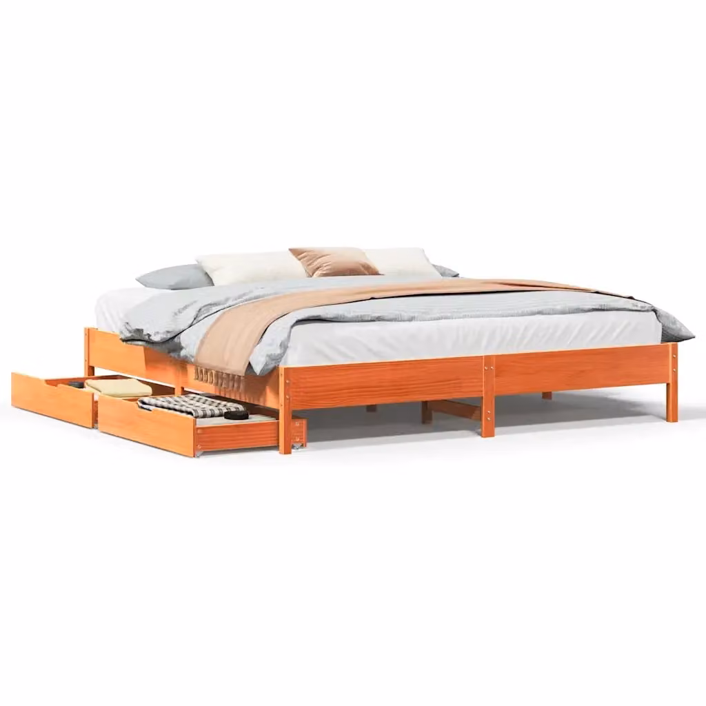 Letto in legno di pino rustico vidaXL senza materasso, colore marrone cera, L/P/H: 200 x 180 x 36,5 cm – 2