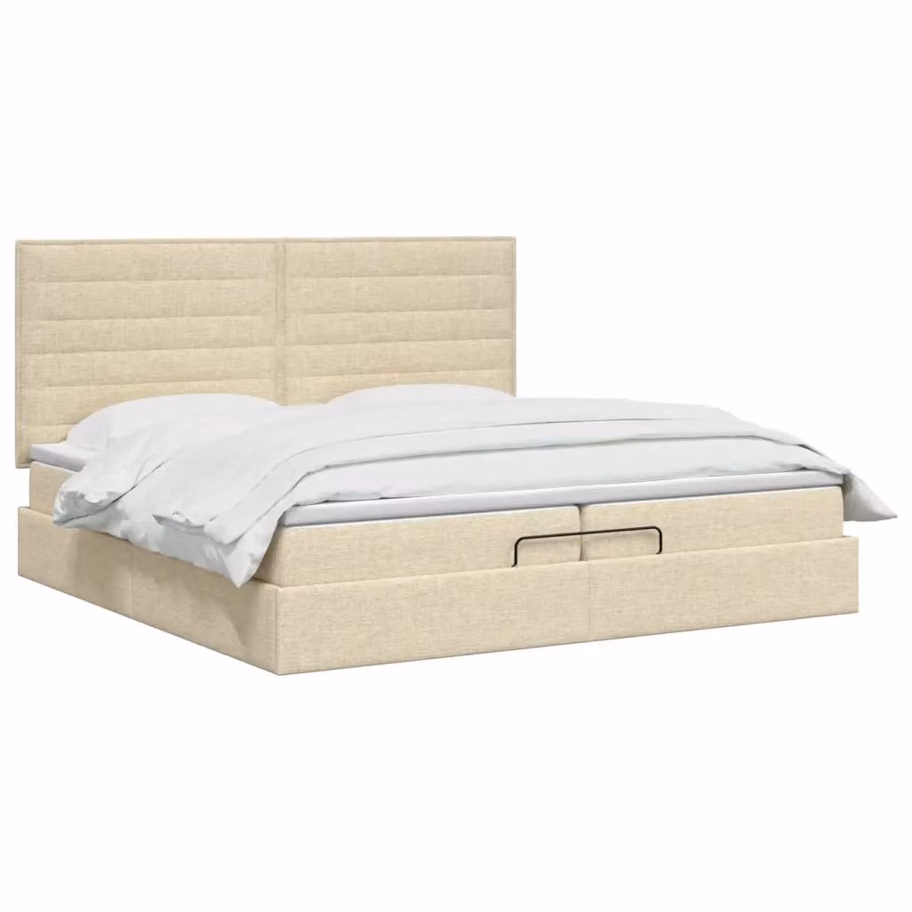 Letto Ottomano con Materasso Ibrido e Illuminazione LED vidaXL, Colore Beige e Bianco, L/P/H: 200 x 200 x 88 cm – 2