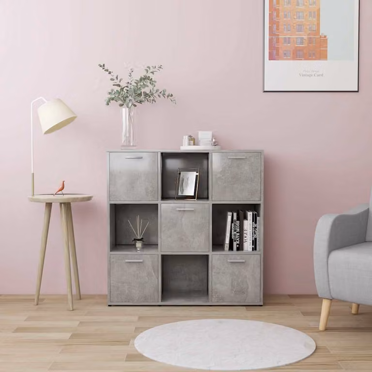 Libreria vidaXL in Legno Multistrato e MDF Grigio, L 90 cm x P 30 cm x H 90 cm