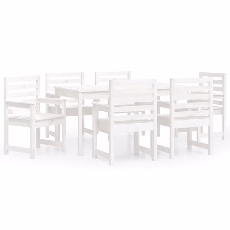 Set da Pranzo per Giardino 7pz Bianco in Legno Massello di Pino