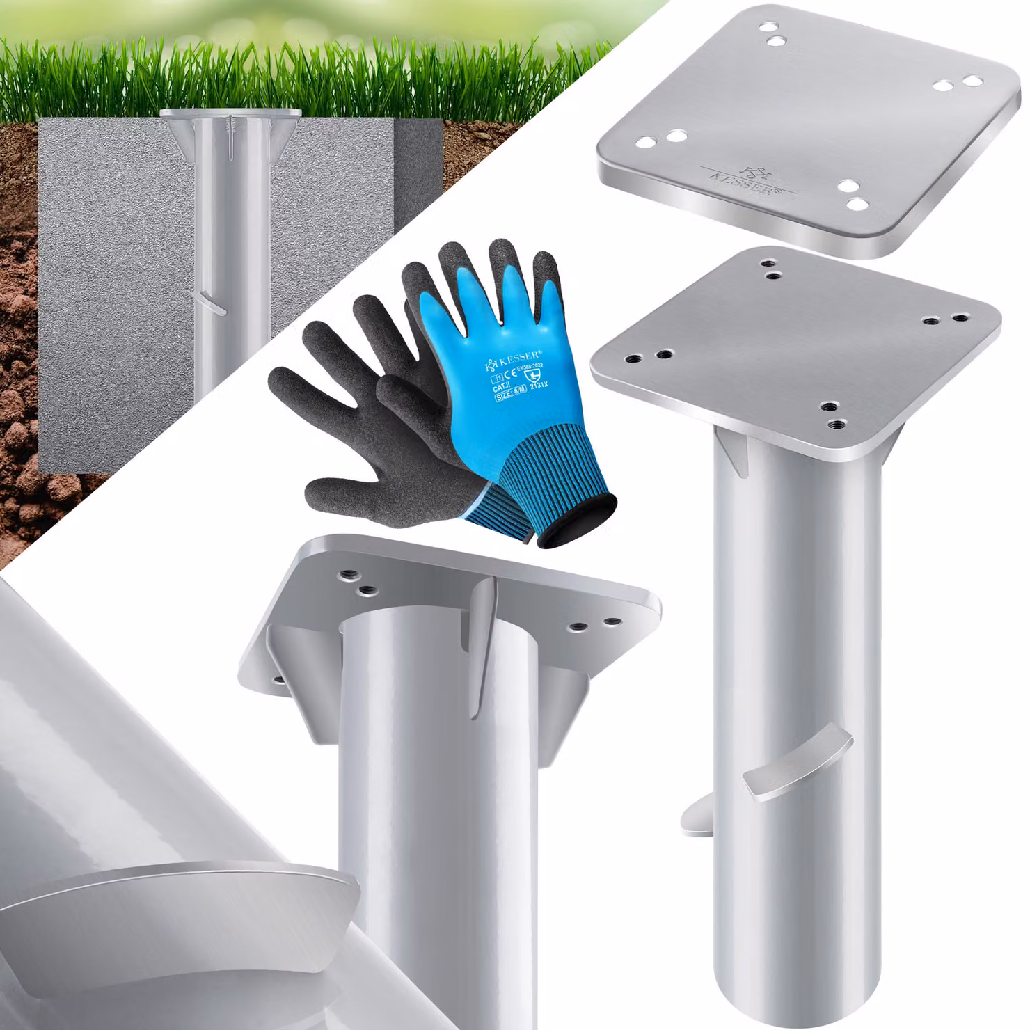 KESSER® Base universale in metallo per ombrellone, 16x16 cm, inclusi guanti