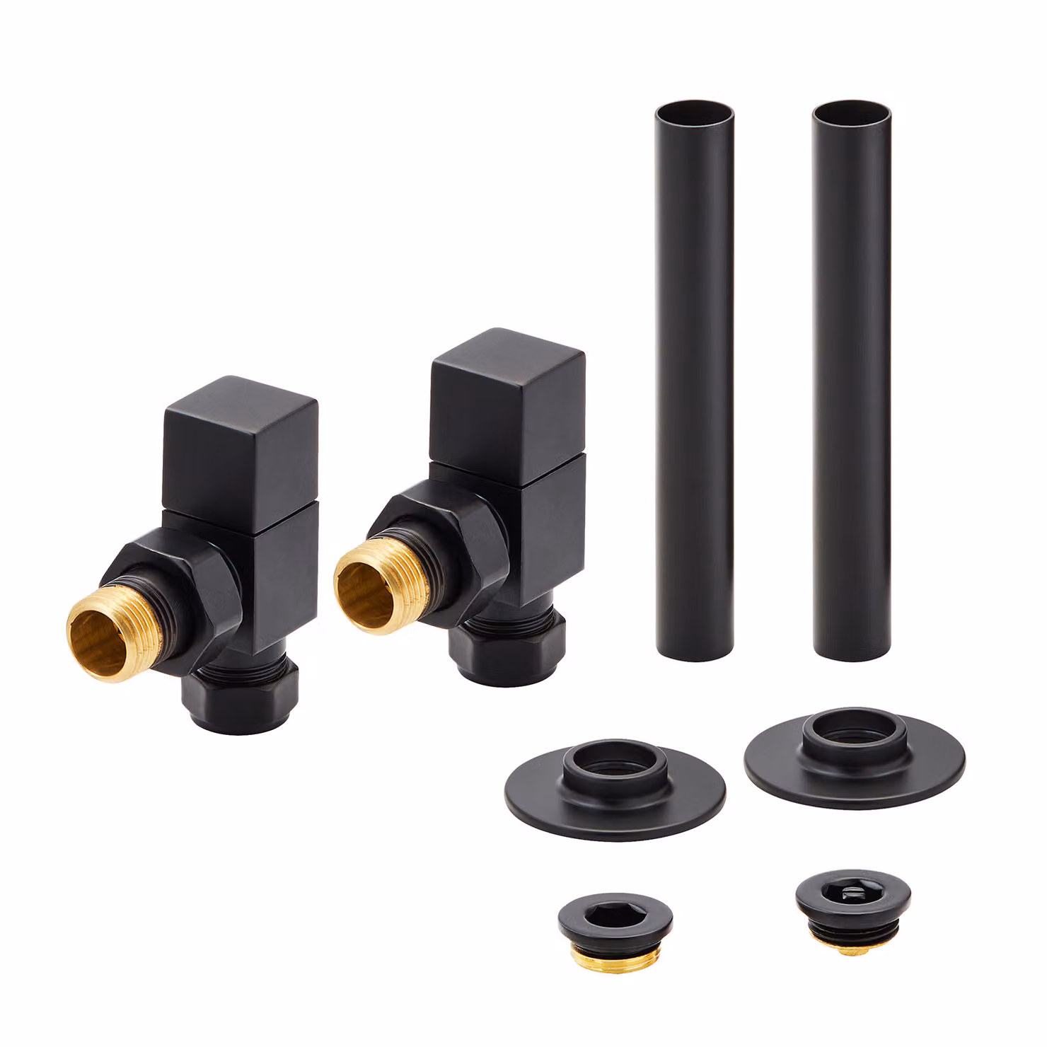 Set Moderno di Valvole Quadrate a Squadra e Copri Tubi per Radiatore - Nero