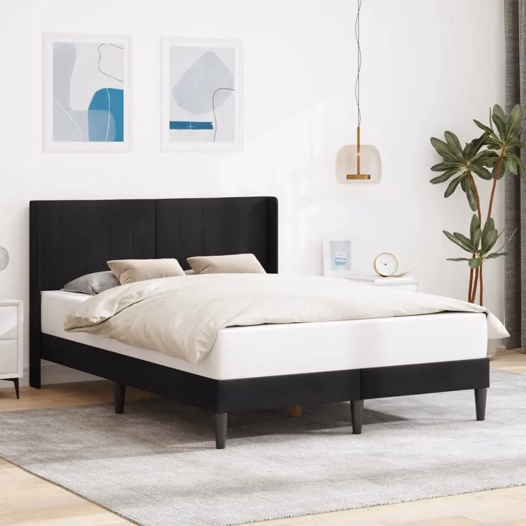 Letto matrimoniale moderno in velluto nero con testiera imbottita L/P/H: 280 x 124 x 96 cm (120x200 cm) – 2