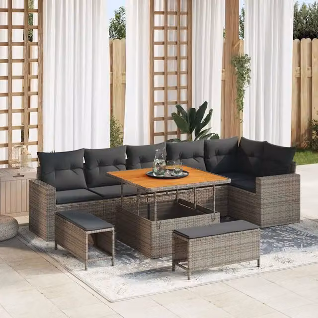 Set Divano da Giardino 9 pz Grigio polyrattan 3361628