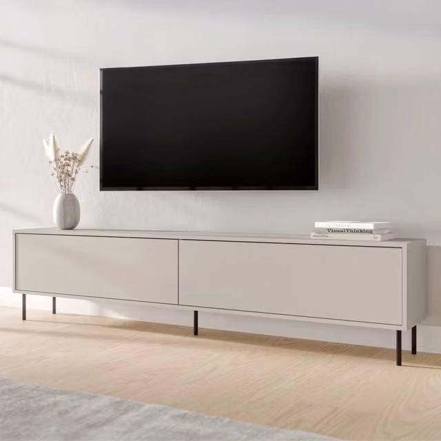 Mobile porta tv Vesuviana DMORA in legno beige con un ripiano, L 200 cm x P 30 cm x H 46 cm – 1