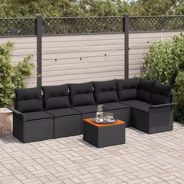 Set Divano da Giardino 7 pz 6-Numero di posti Nero polyrattan 3356007