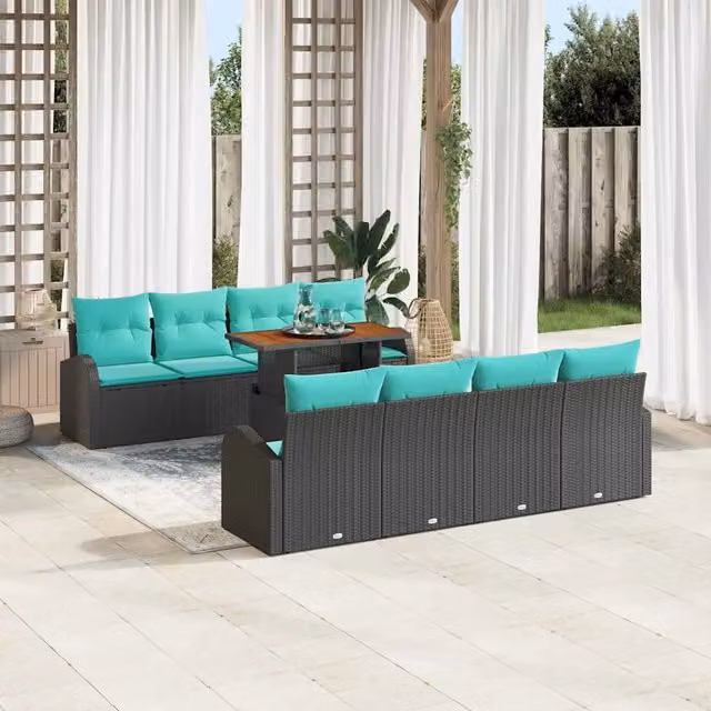 Set Divano da Giardino 9 pz Nero Poly Rattan 3358300