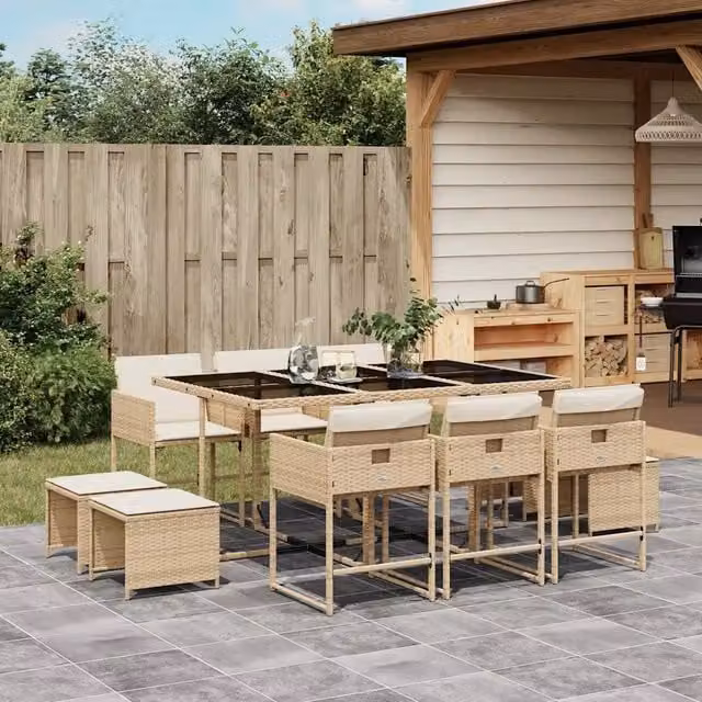 Set da Pranzo da Giardino 11 pz con Cuscini Beige in Polyrattan 3211330
