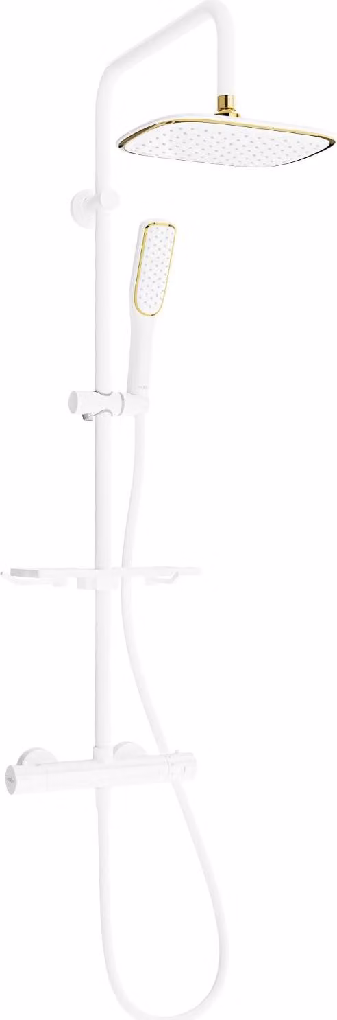 Mexen KT49 set doccia esterno con soffione e rubinetto termostatico, bianco/oro - 771504993-25