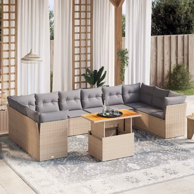 Maison Exclusive - Set Divani da Giardino 11 pz con Cuscini Beige in Polyrattan