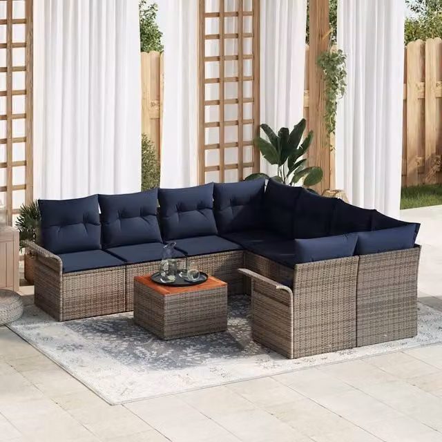 Set Divano da Giardino 9 pz 8-Numero di posti Grigio e Blu Navy 3355980