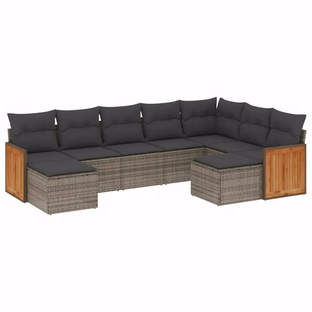vidaXL Set Divano da Giardino a L 9 pz in Polyrattan Grigio con Cuscini e Ottoman – 2